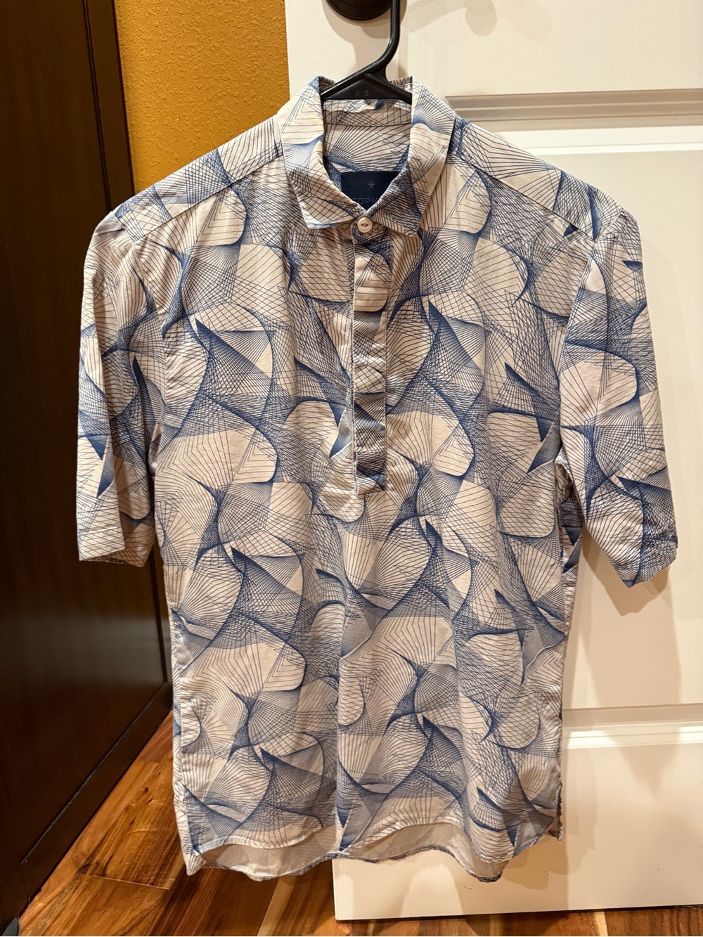 Topman Short Sleeve Shirt in Beige and Blue Geometric Print